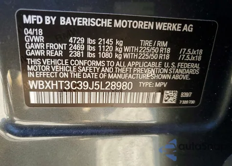 2018 BMW X1 xDrive28I z USA, uszkodzony, nr VIN WBXHT3C39J5L28980